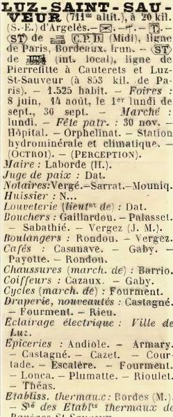 1902 – Tous les commerces et les administrations de Luz...