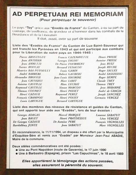 Cadre en mémoire des évadés de France...