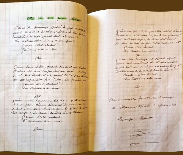 Chansons écrites sur un cahier d’écolier