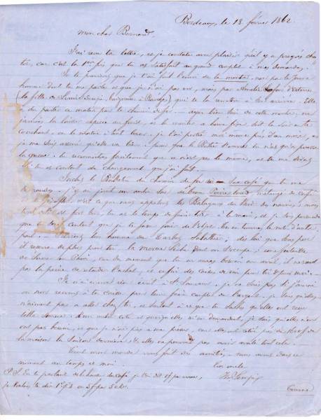 Lettre du 18 Février 1862